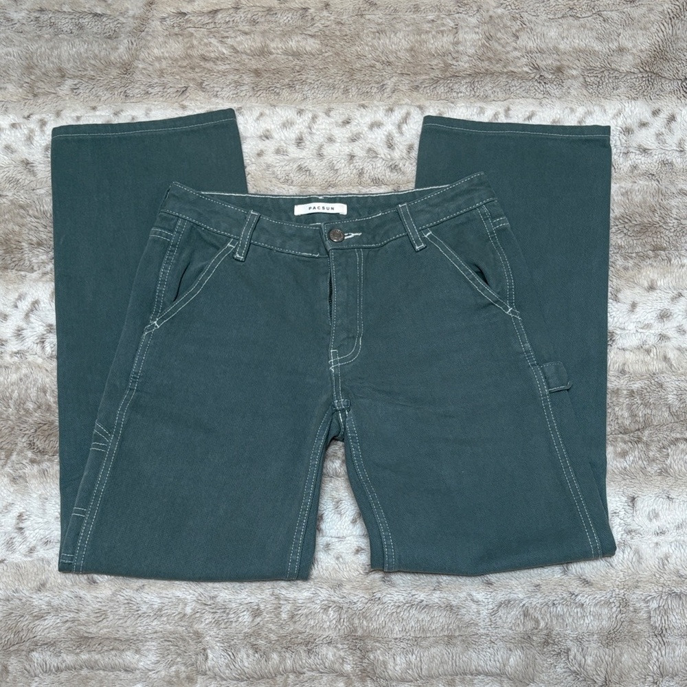 PACSUN Low Rise Green Carpenter Pants, Size 24 - Picture 7 of 11
